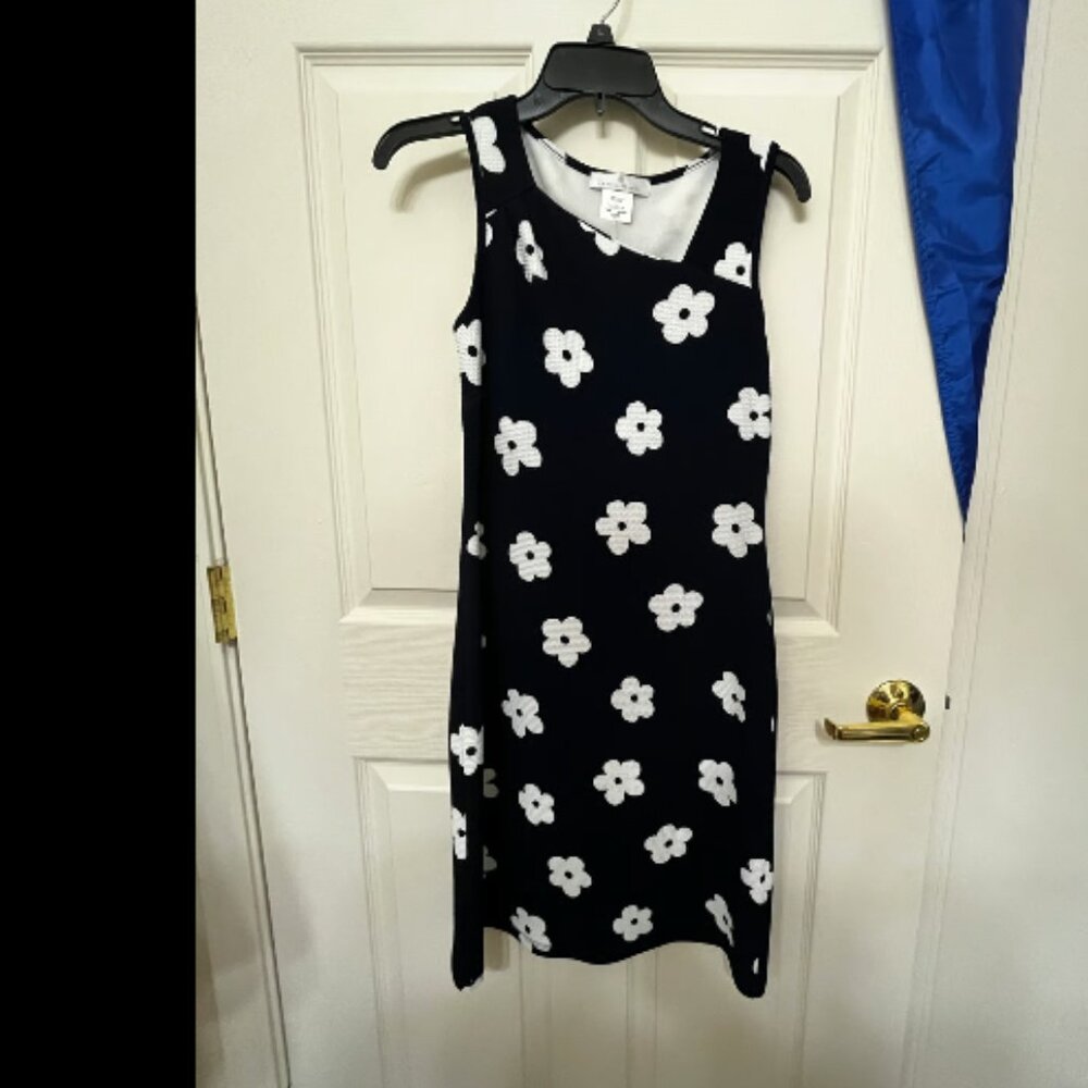 Deep  Navy Blue Dress with White Flowers